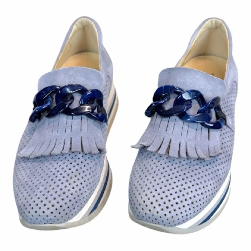 Softwaves Cadie Slip On Platform Loafers Blue Suede Comfort Shoes 37.5